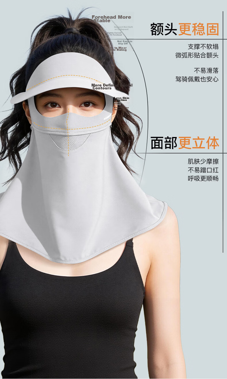 GOLOVEJOY Women's Full Face UV Protection Sun Mask Hat with Neck Guard, Ice Silk Breathable Cycling Black 9