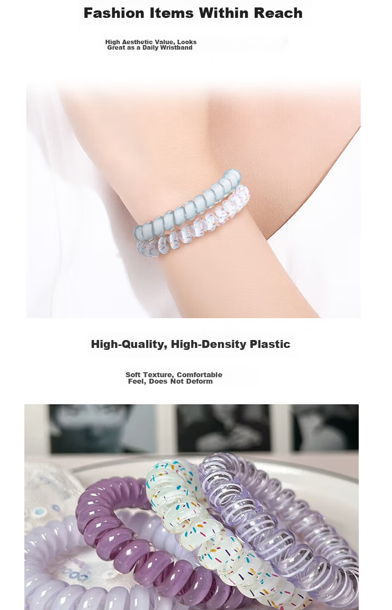 Jiaoxuefei Premium Coconut Phone Line Hair Ties 8-Pack High-Quality Hair Bands Stylish Elastic Hair Accessories for Women 5