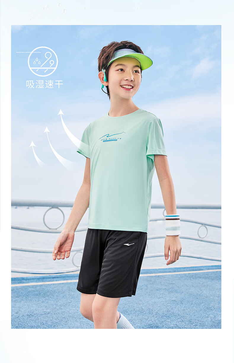 ERKE Kids Summer Quick-Dry UV50+ Sunscreen Short Sleeve Set Cream Blue 160 5