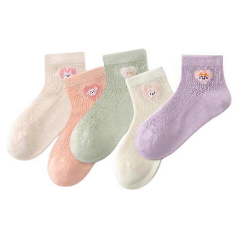 Cotton Full Girls' Socks Summer Thin Xinjiang Cotton Antibacterial Breathable Pure Cotton Mesh Children's Cartoon Mid-Calf Socks