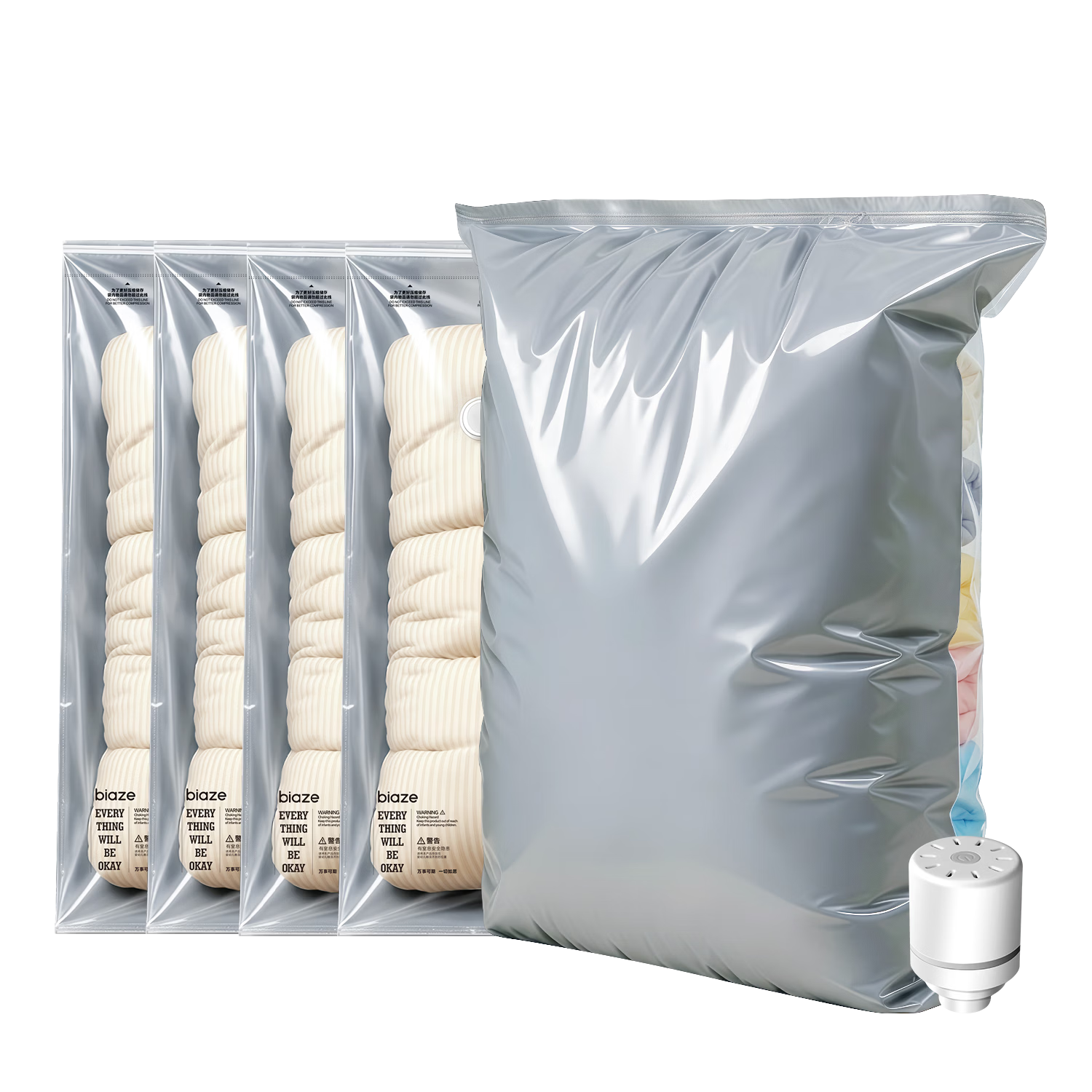 BIAZE Vacuum Compression Storage Bags for Quilts, Clothes, and Down Jackets, 4 Extra Large and 3 Jumbo Bags with Electric Pump