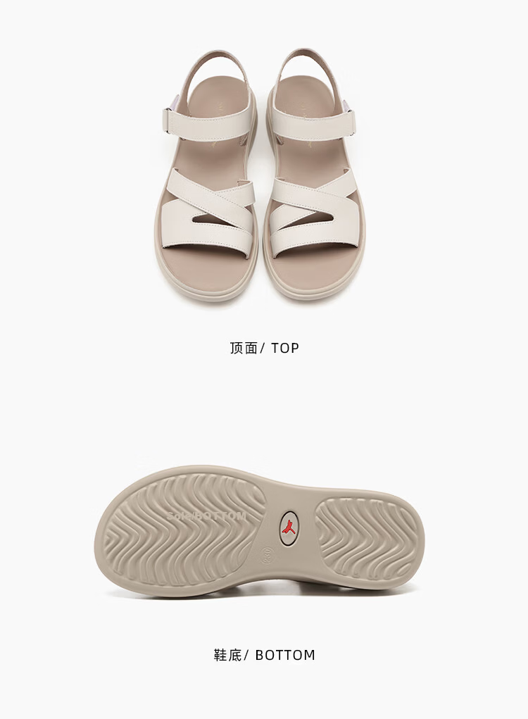 Red Dragonfly Women's Sandals New Cowhide Thick Sole Soft Sole Comfortable Open Toe Casual Mom Shoes WTK264951 Off-White Size 38 10