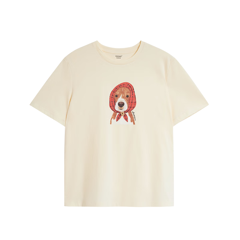 INMAN Floral Pet Print 100% Cotton T-Shirt 2026 Spring New Women's Casual Short Sleeve Top Beige M