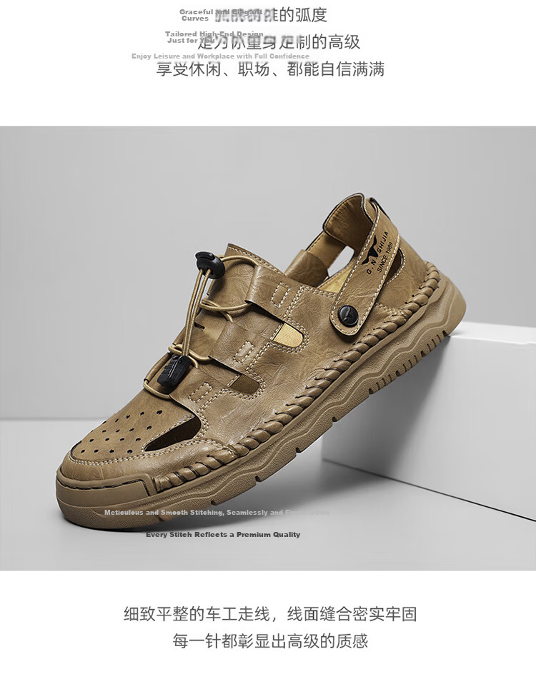 Bull Family Baotou Leather Sandals Men Summer Outdoor Beach Shoes Casual Driving Shoes Black Size 40 17