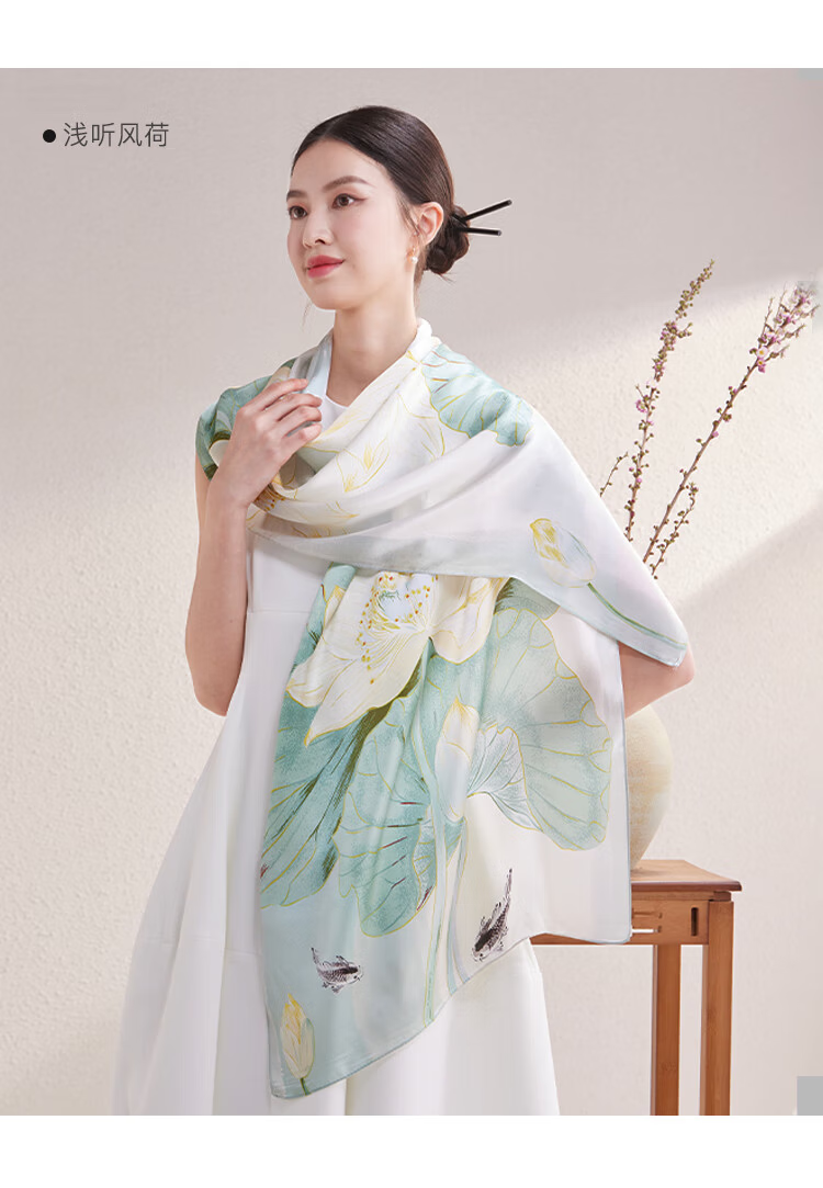 Shanghai Story 100% Mulberry Silk Satin Printed Scarf Gift Box for Mom and Elders Birthday Present 5