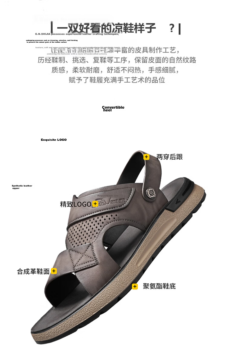 G.N.Shi Jia Men's Shoes, Summer New Style, Soft Sole, Breathable Casual Sandals, Outdoor Dual-Use Beach Shoes, Versatile Commuter Slippers for Me 5