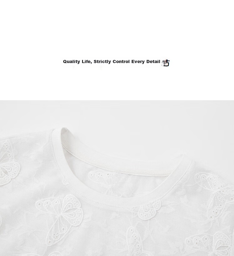 Demana [Seven Parts Sweet] Summer Lady Style Round Neck 3D Embroidered Butterfly Slimming Concealing Petite T-Shirt Women Premium 12