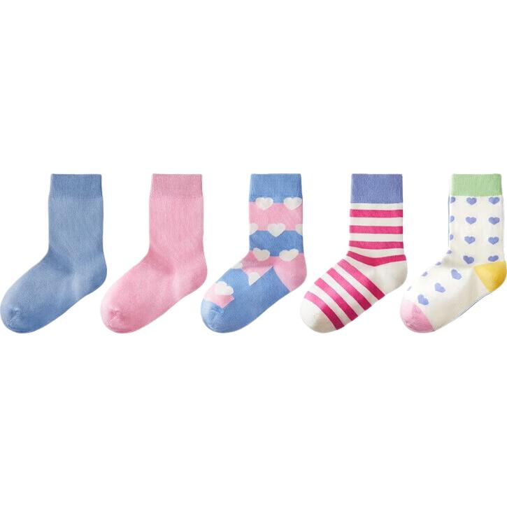 Bananain 301C Children's Mid-Calf Socks for Boys And Girls Aged 6-12, Breathable, Skin-Friendly, 7A Antibacterial, Odor-Resistant, Suitable for All Seasons, 5 Pairs