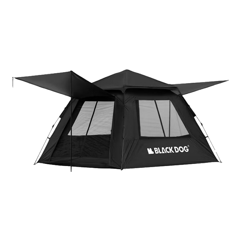 Black Dog Fully Automatic Large Outdoor Camping Tent Quick Setup Park Tent Black Coating Two Doors Two Windows
