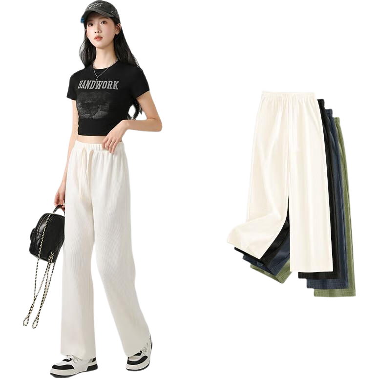 Jeanswest Women's Casual Pants, Chenille Wide-Leg Trousers, Spring And Summer Draping, Relaxed Style, Slimming Straight-Leg Pants, Fashionable Versatile Trousers for Wome