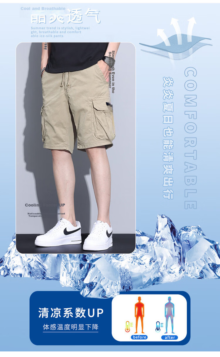 JEEP Men's Summer Casual Breathable Cargo Shorts Straight Fit Khaki 32 3