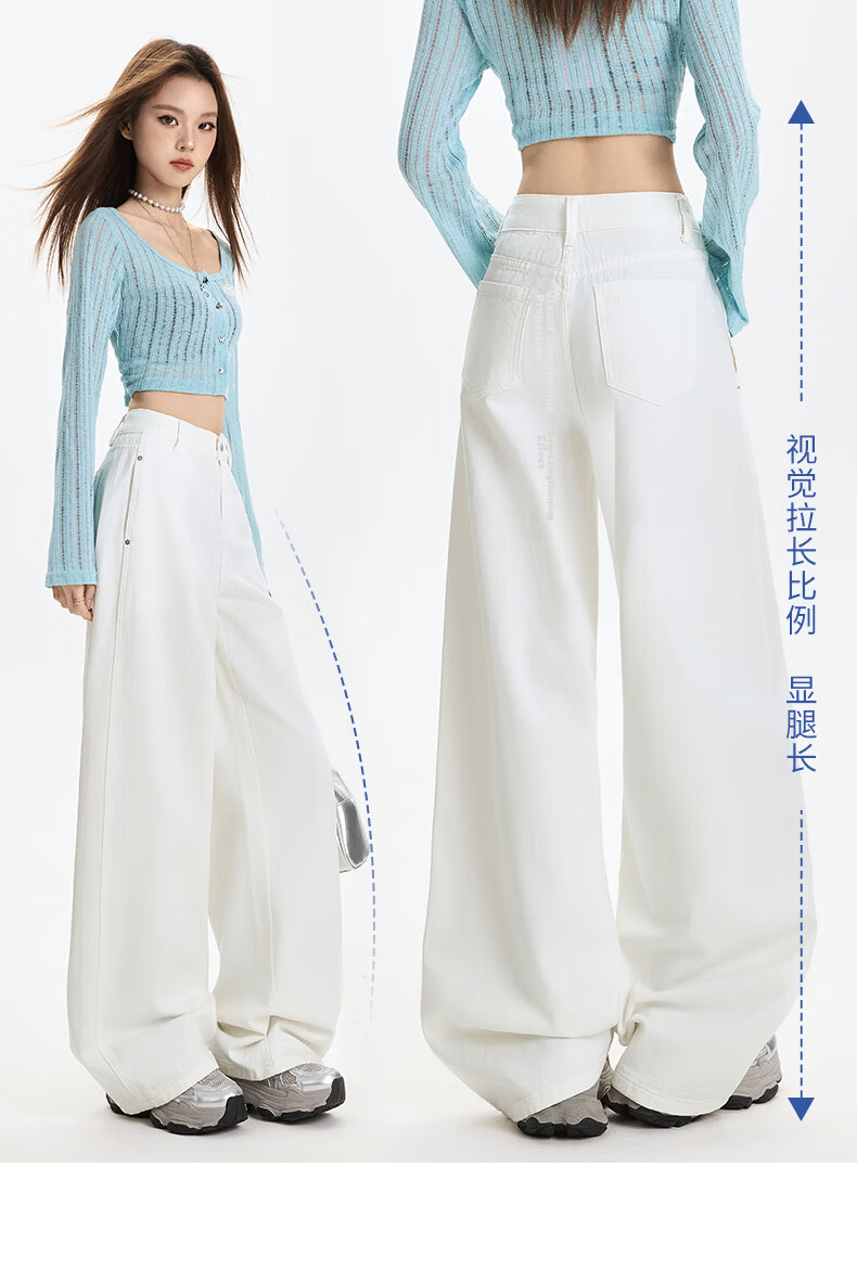 Langsha Pure Cotton Women's Denim Jeans Summer New White High Waist Straight Loose Casual Wide Leg Pants 9
