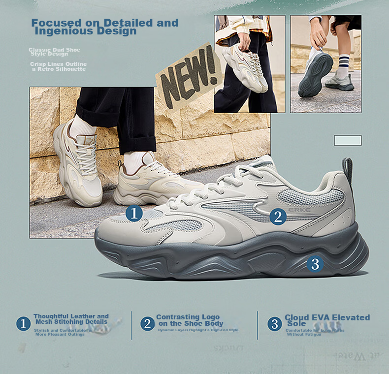 ERKE Men's Summer Breathable Casual Shoes Soft Sole Lightweight Dad Shoes Shock Absorption Durable Men's Sports Shoes | Manxin 4.0 4