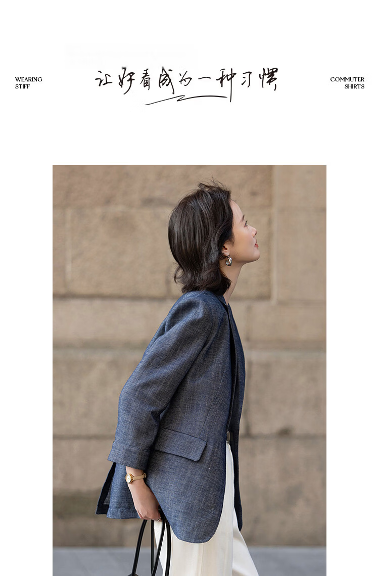 Demana [with Cloud Oxygen Cotton] Spring Business Notch Lapel Single Button Flap Pocket Three-Quarter Sleeve Waist-Cinched Women's Blazer Jacket 9