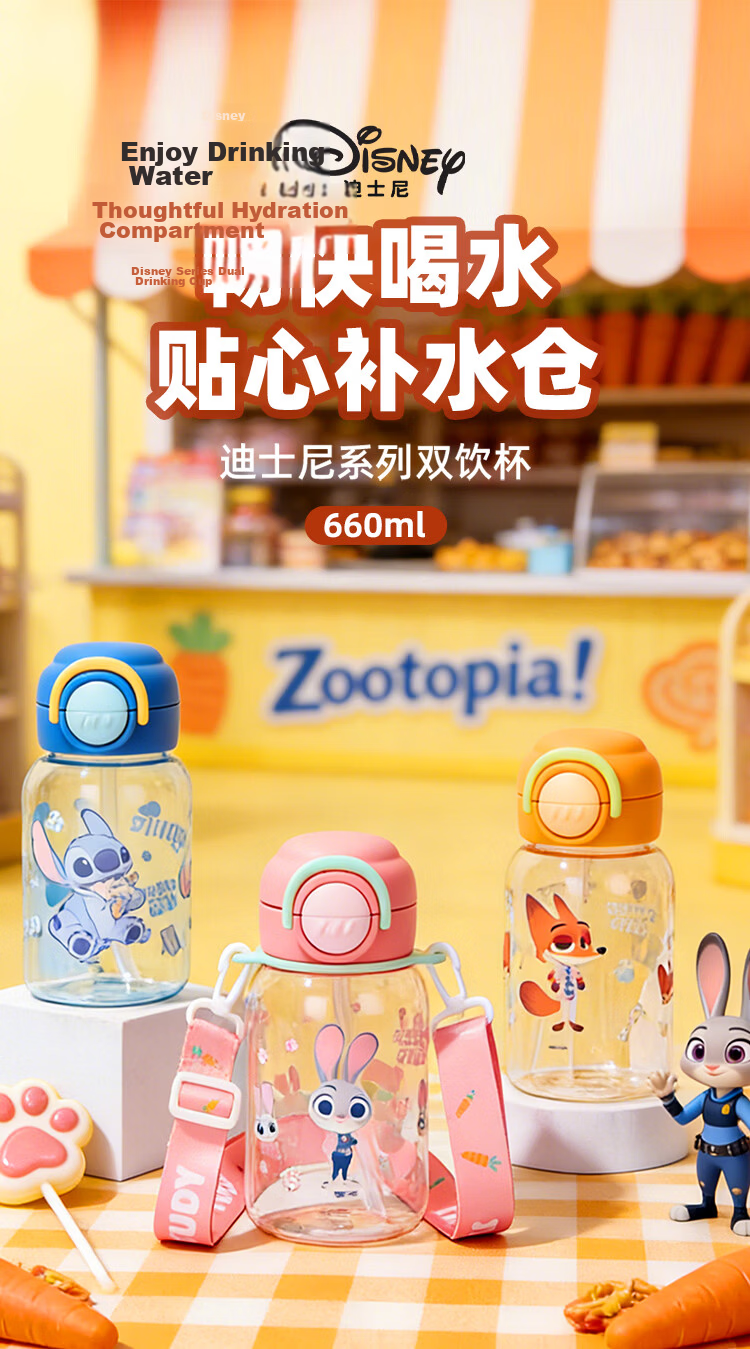 Disney Kids Straw Cup Student Summer Plastic Cup Boys Girls Dual Drinking Cup Large Capacity Sports Water Bottle Gift for Boys 2