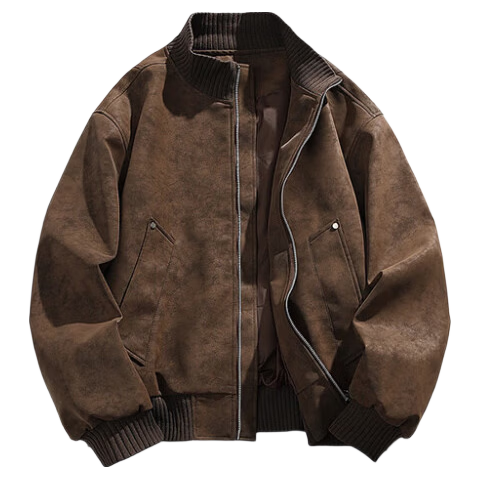 MARK FAIRWHALE American Vintage Matte PU Leather Jacket Men Autumn Winter Trendy Short Cleanfit Straight Shoulder Stand Collar Flight Jacket