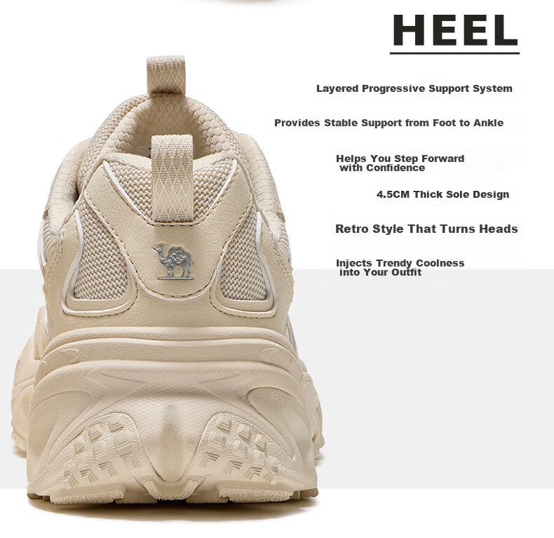 CAMEL Women's Retro Casual Thick-Soled Platform Dad Sneakers X25CX4L4035 Black/Silver White Size 38 64