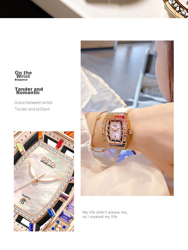 GEYA Women's Luxury Colorful Diamond Waterproof Quartz Watch Birthday Gift for Women 7