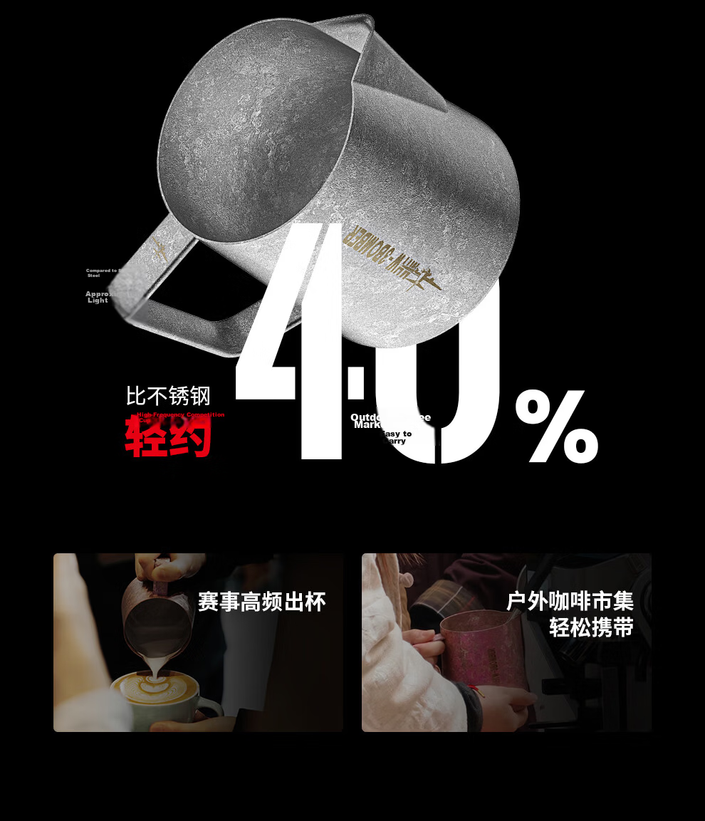 MHW-3BOMBER Bomber Flying Sword Collaboration Pure Titanium Coffee Latte Art Pitcher 600ml Spout Milk Frothing Jug Professional Latte Art Cup 13