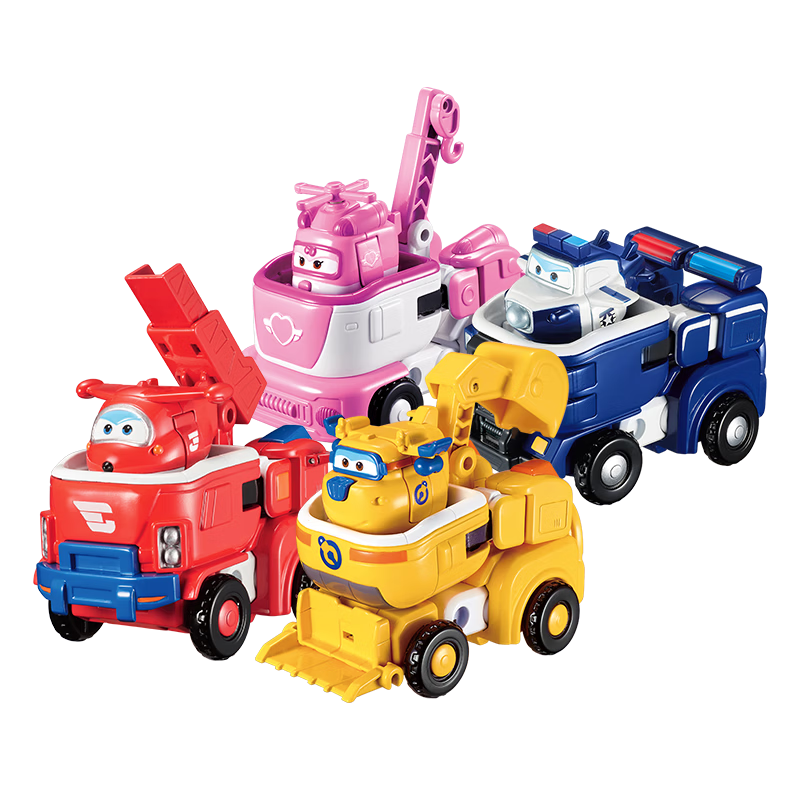 AULDEY Super Wings 4-Pack Q-Version Vehicle Robot Gift Set Ledi and Xiao Ai Children's Toy Birthday Present