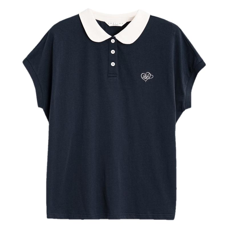 TonLion 2026 Summer Women's Patterned Polo Collar Short Sleeve T-Shirt Loose Casual Fashion Comfortable Versatile Simple Women's T-Shirt
