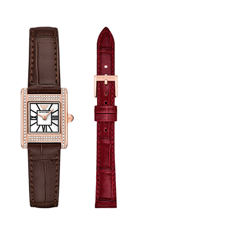 EMPORIO ARMANI Women's Starry Sky Square Vintage Leather Strap Watch Birthday Gift for Girlfriend