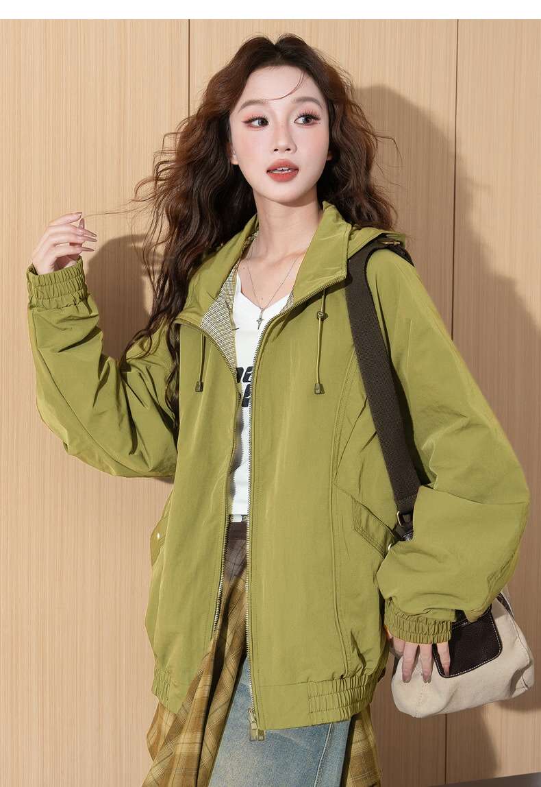 TonLion 2026 Spring Women's Hooded Reversible Plaid Coat Coffee L 18