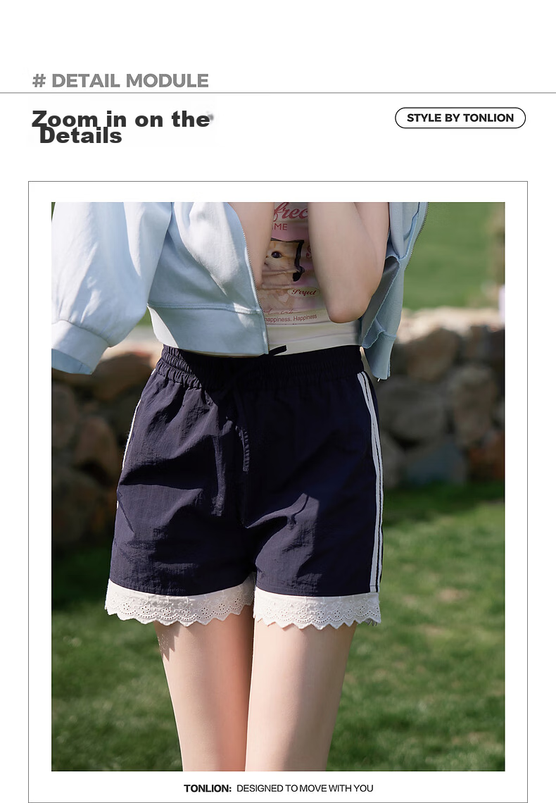 TonLion 2026 Summer New Casual Women's Shorts with Lace Patchwork, Fashionable and High-End Relaxed Style 2