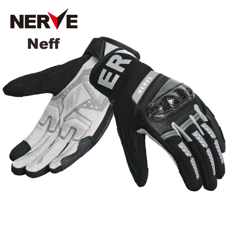 NERVE KQ1063 Motorcycle Carbon Fiber Riding Gloves Unisex Motorbike Protective Wear-Resistant Touchscreen Spring Summer Gray L