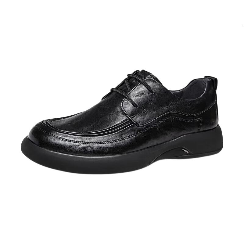 CAMEL Brand Business Leather Shoes, Lace-Up Soft Sole Thick-Soled Derby Wedding Shoes for Men, P15A155005, Black, Size 42
