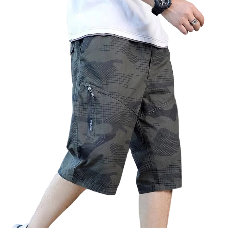 JEEP SPIRIT Men's Workwear Shorts Summer Loose Casual Pants Straight Leg Cotton Cropped Camouflage Light Gray 5XL
