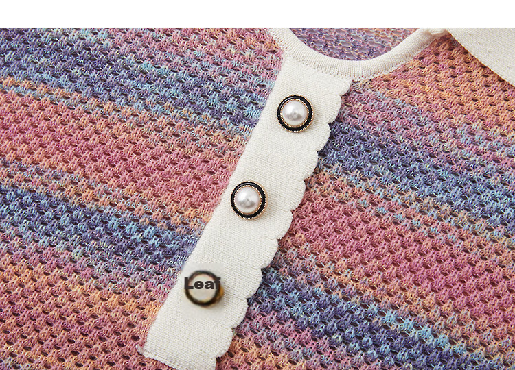 Demana [Dopamine Gradient] Spring Sweet Style Jacquard Colorblock Short Knit Sweater for Petite Women 13
