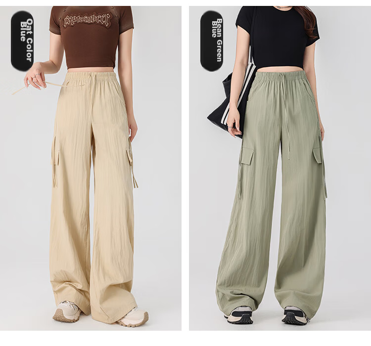 Free Style Women's High Waist Draped Wide Leg Cargo Pants 2026 Summer New Ice Silk Cool Casual Sports Paratrooper Tactical Pants 15