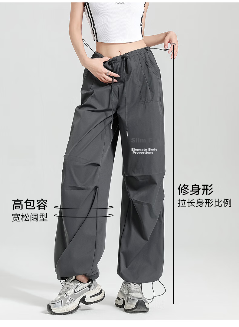 Langsha Women's American Style Parachute Work Pants Summer Thin Quick-Dry Sports Straight-Leg Sun-Protective Hiking Casual Wide-Leg Pants 14