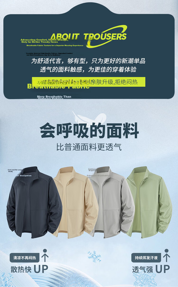 Hodo Men's Summer Long Sleeve Stand Collar Sun Protection Jacket Lightweight UV Protection Loose Skin Jacket 3