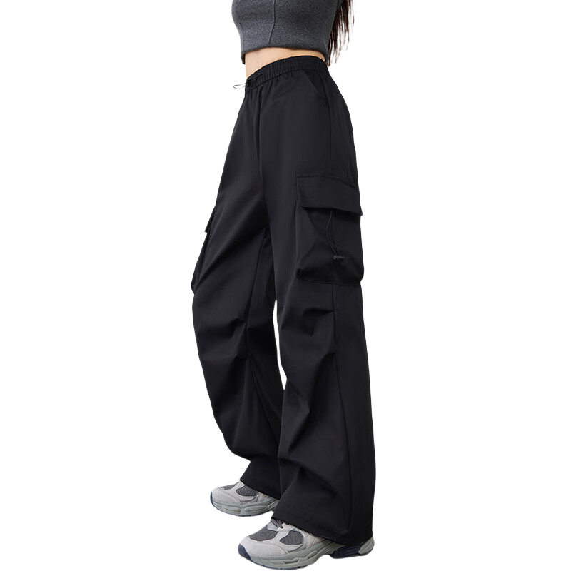 Langsha Women's American Style Parachute Work Pants Spring Summer Thin High Waist Wide Leg Loose Straight Casual Outdoor Sports Pants