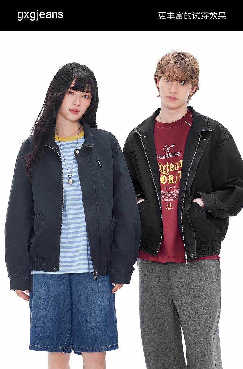 Gxgjeans Men's Stand Collar Oversized Workwear Casual Loose Jacket Coat Navy Blue 175/L Spring 2026 New Arrival 6