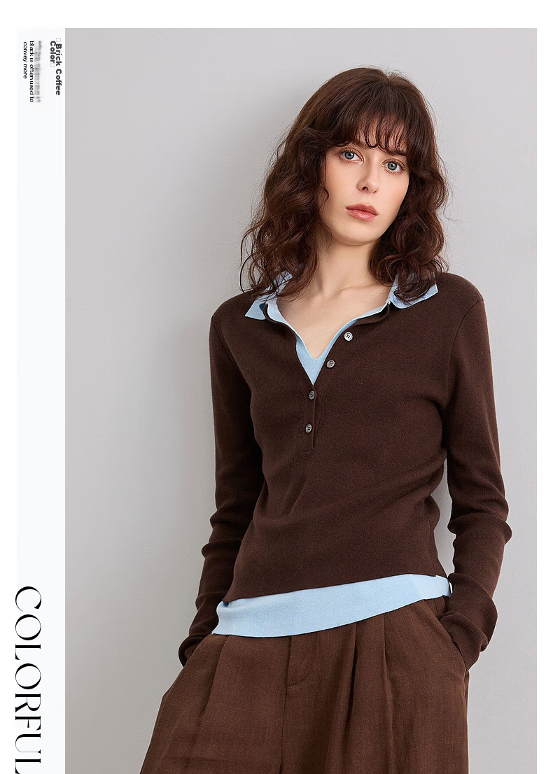 Demana Autumn Elegant Deep V Two-Piece Contrast Slimming Knit Sweater with Mulberry Silk and Wool for Women 4