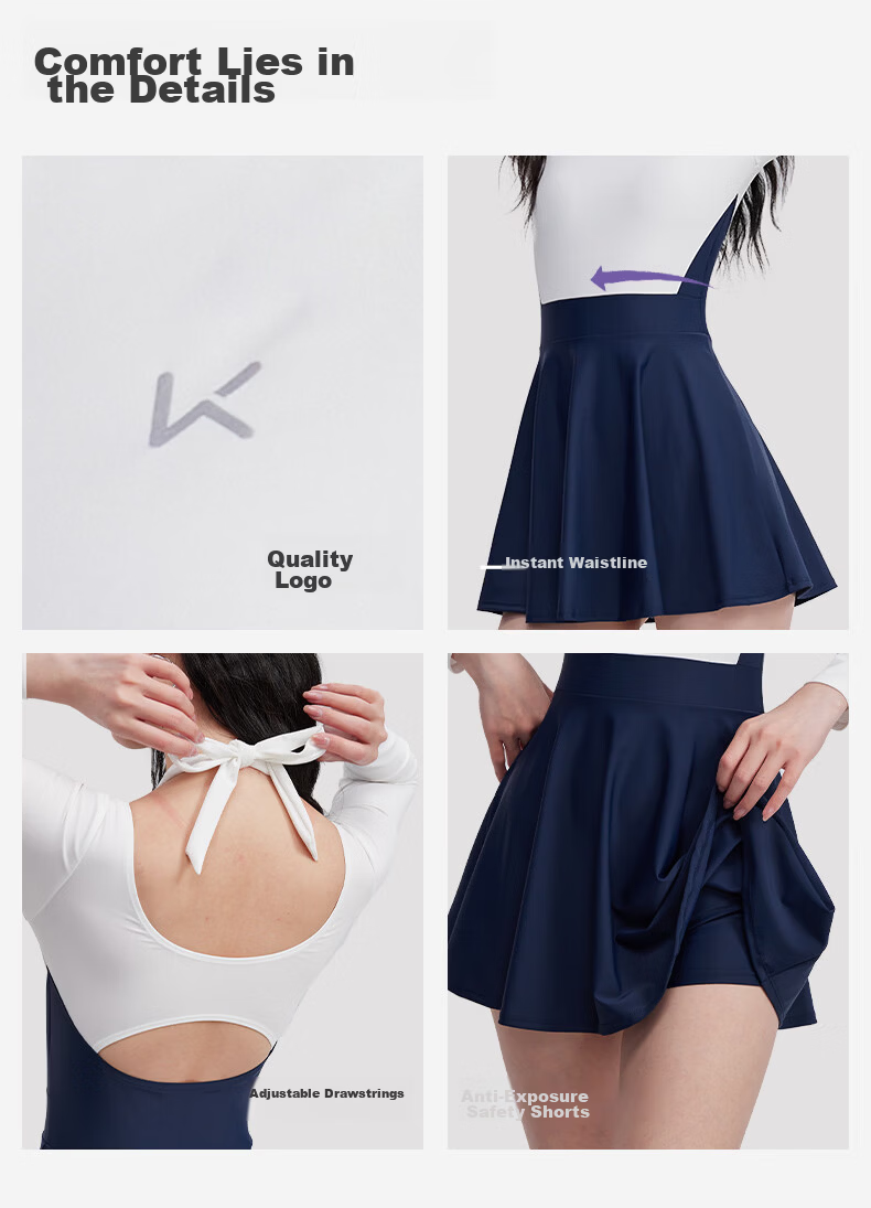 Keep Women's One-Piece Skirted Conservative Slimming Tummy Control Professional Training Swimsuit Blue and White Colorblock L 13