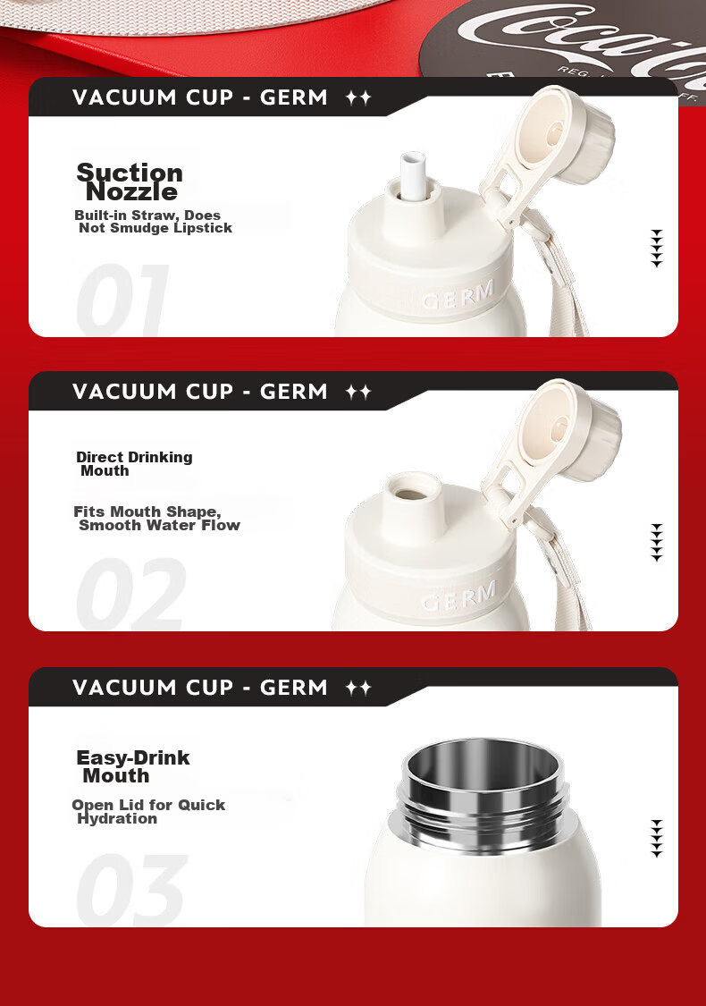 Germ x Coca-Cola Collaboration Trendy Water Bottle GE-CK23AW-B37 Apricot Beige 580ML 12