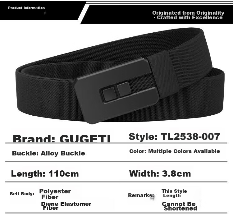 Gugeti Men's Elastic Leather Belt Outdoor Sports Military Training Woven Casual Smooth Buckle Tactical Belt Birthday Gift 7