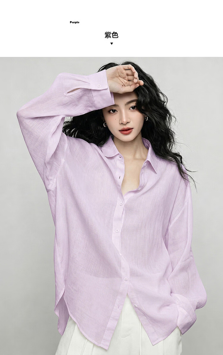 Demana Summer Simple Lightweight Wrinkled Linen Blend Long Sleeve Comfortable Fashionable Casual Women's Shirt with Turn-Down Collar 23
