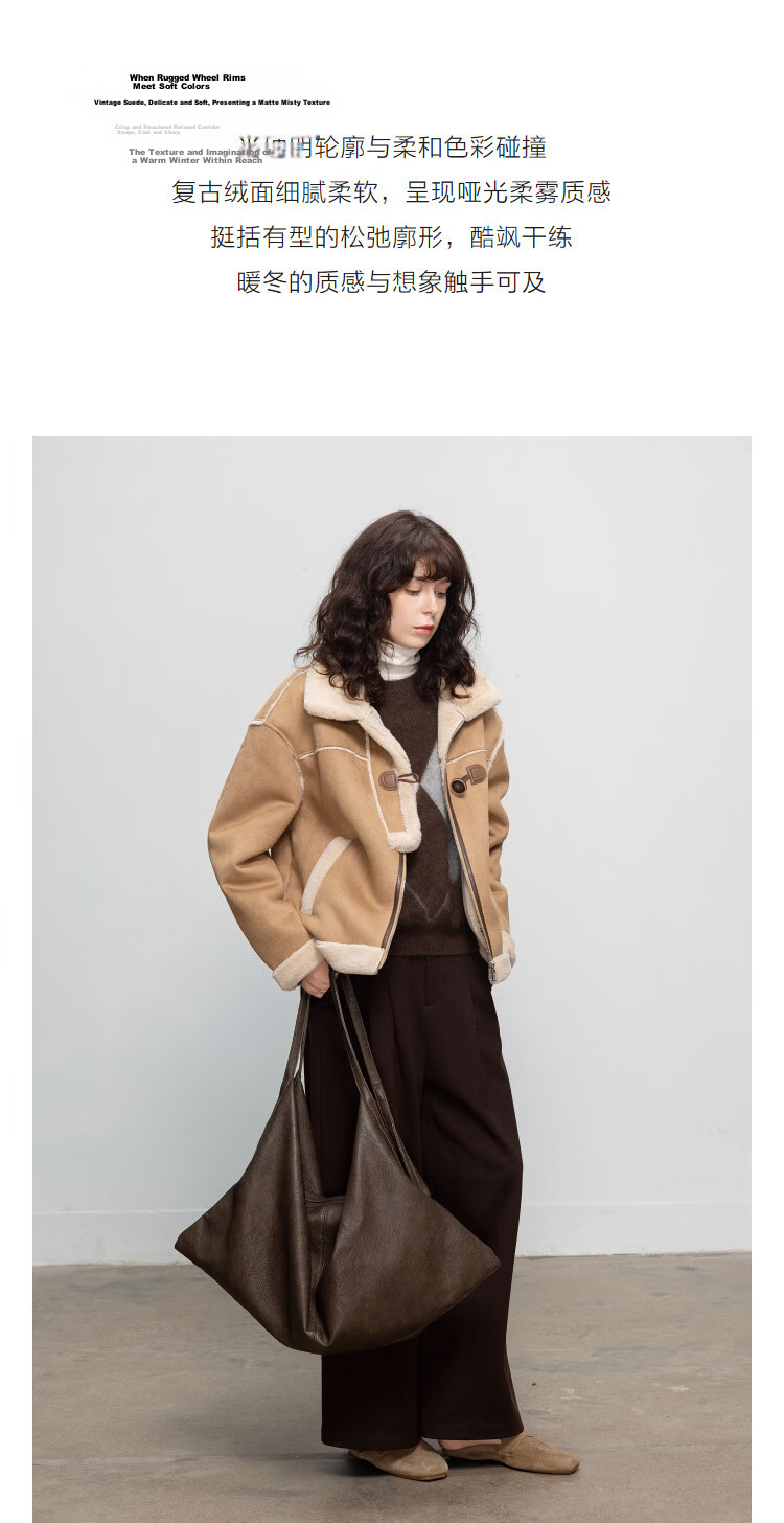 Demana Vintage Yadan Style Winter Modern Suede Velvet Lapel Faux Shearling Spliced Short Warm Women's Jacket 6