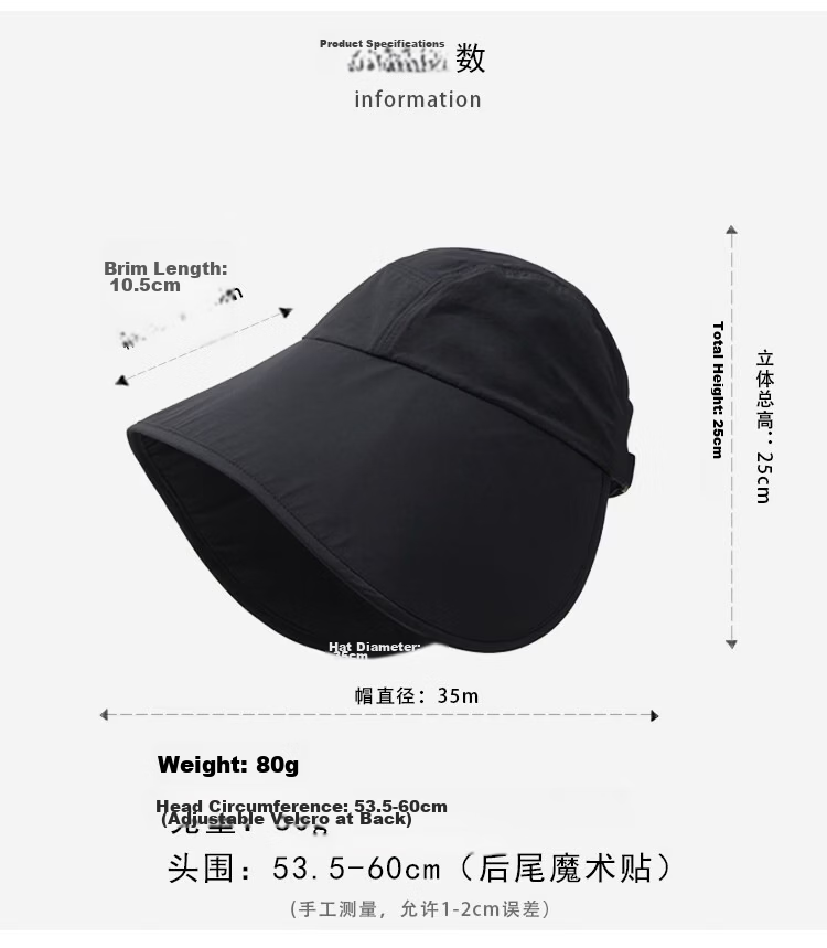 Lagur Large Brim Sunshade Lightweight Sun Protection Fisherman Hat for Women with Ponytail Hole Black 6
