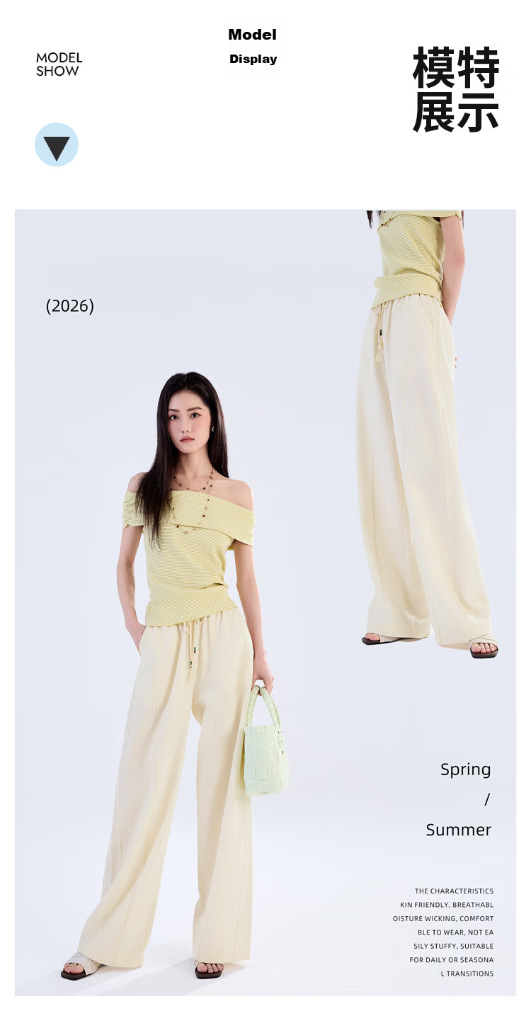 Free Style Wide-Leg Pants for Women Summer Thin 2026 New High Waist Slim Loose Linen Texture Straight Casual Trousers 16
