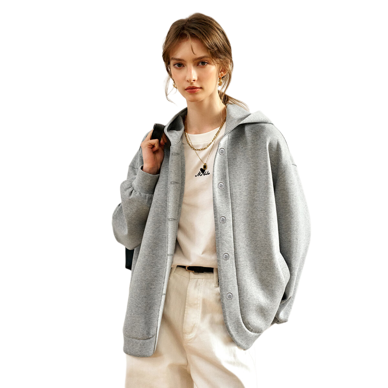 Olrain Lazy Hoodie Jacket Spring Autumn Women's Hooded Commuting Top Light Gray (Second Batch) S