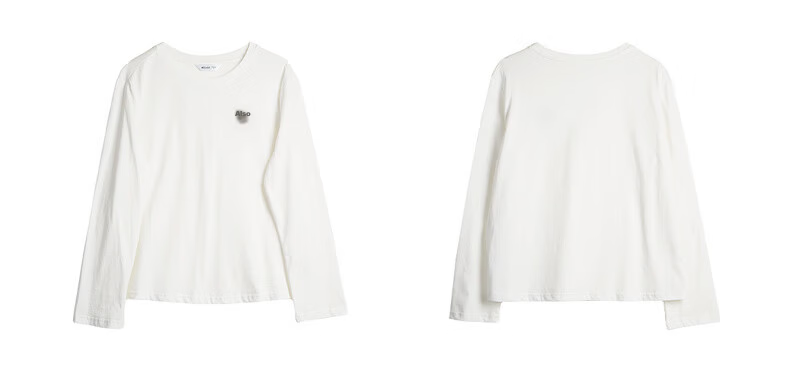 Olrain Simple Color-Block Pony Embroidery Casual Long Sleeve T-Shirt Women Spring Pure Cotton Crew Neck Top Off-White S 6