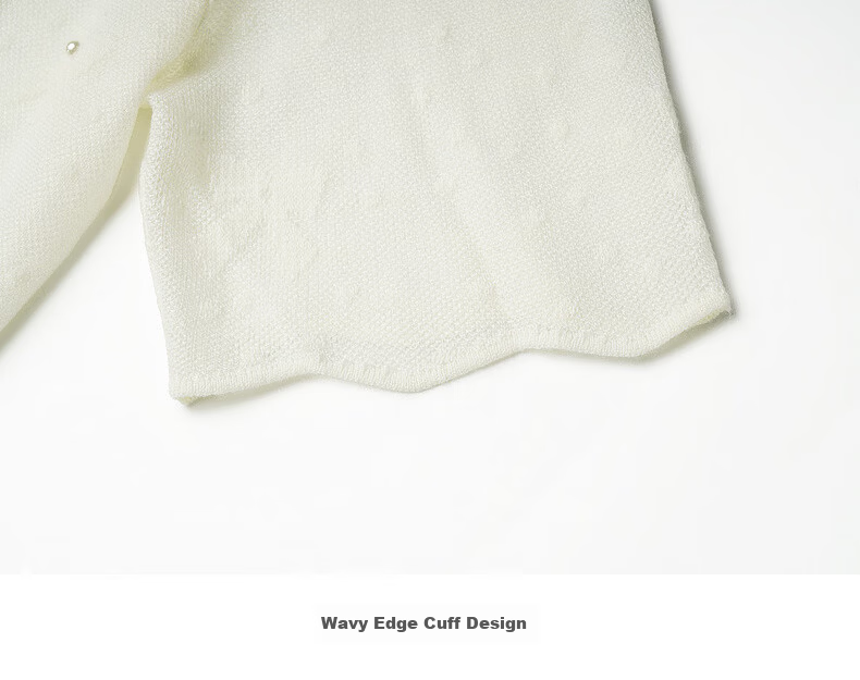 Olrain Summer New Bow Jacquard Pearl Embellished Short Sleeve Knit Top for Women Off-White XL 17