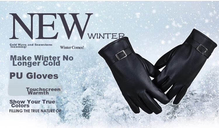 Adandyish Men's PU Full Palm 360° Touchscreen Gloves Autumn Winter Windproof Warm Cycling Gloves with Triple Rib Design 5