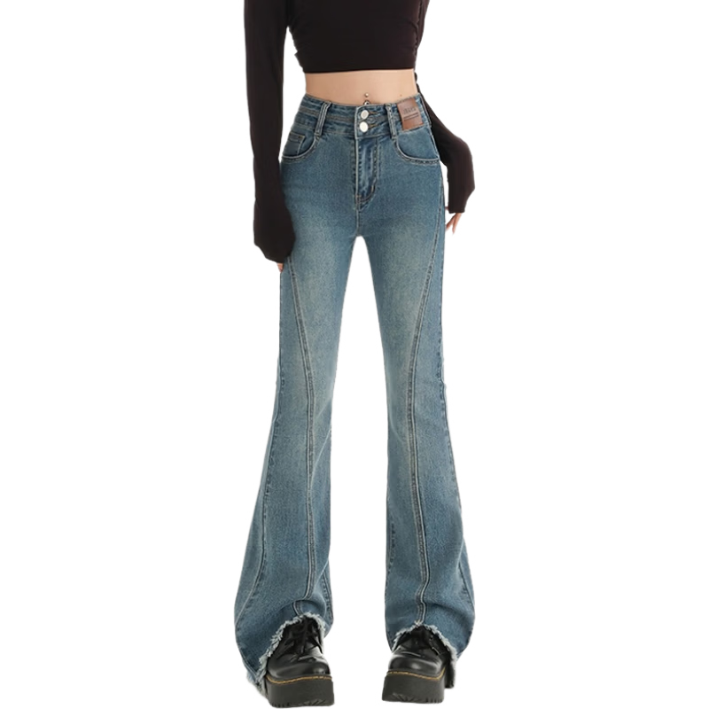 Jeanswest Women's 2026 High-Waist Retro Loose Slim Fit Light Blue Flared Jeans S